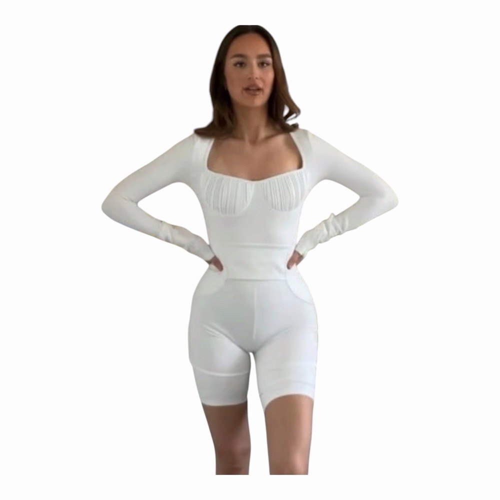 Maniere De Voir Sz 10 Leather Plisse Playsuit Romper Jumpsuit White New #F6-1‎